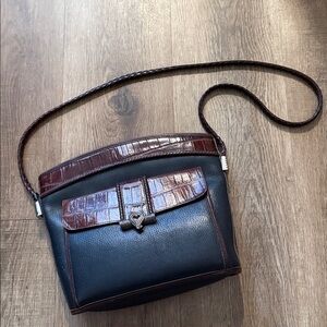 BRIGHTON Vintage Brown Black Croc Leather Purse Bag Braided Strap